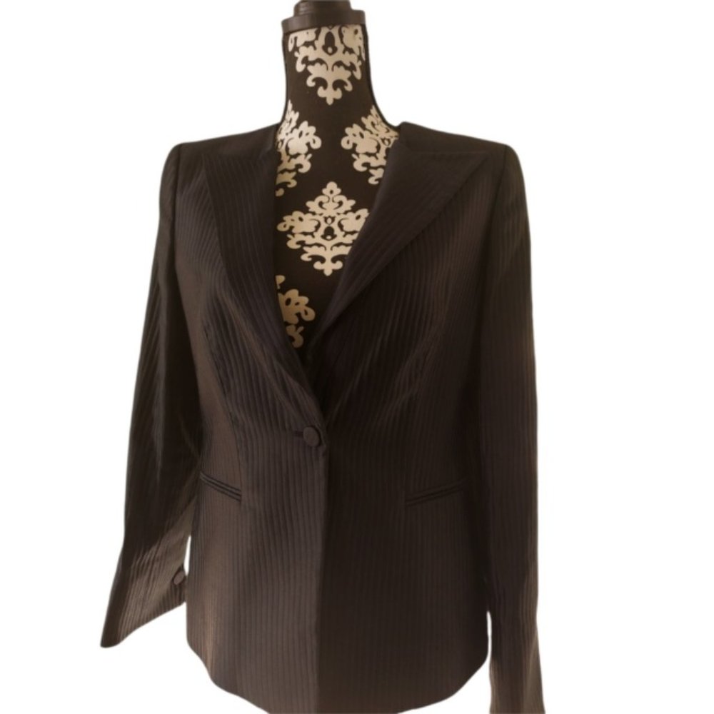 GIORGIO ARMANI Women's Black Ribbed Satin Blazer Jacket Size 42 Italy